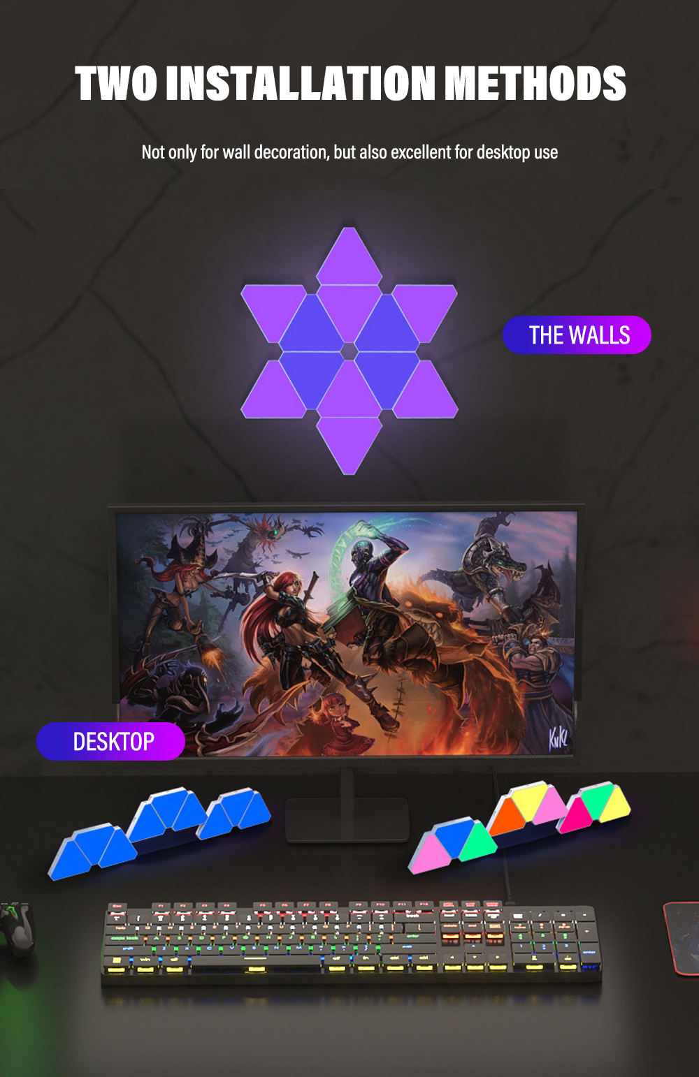 WIFI Smart LED Triangle Atmosphere Light RGB Wall Light Bluetooth APP Voice Control Music Sync Game Room TV Bedroom Decoration