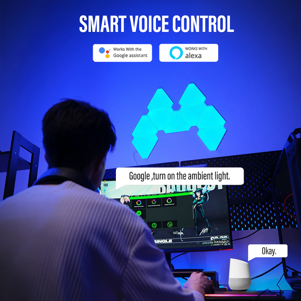 WIFI Smart LED Triangle Atmosphere Light RGB Wall Light Bluetooth APP Voice Control Music Sync Game Room TV Bedroom Decoration