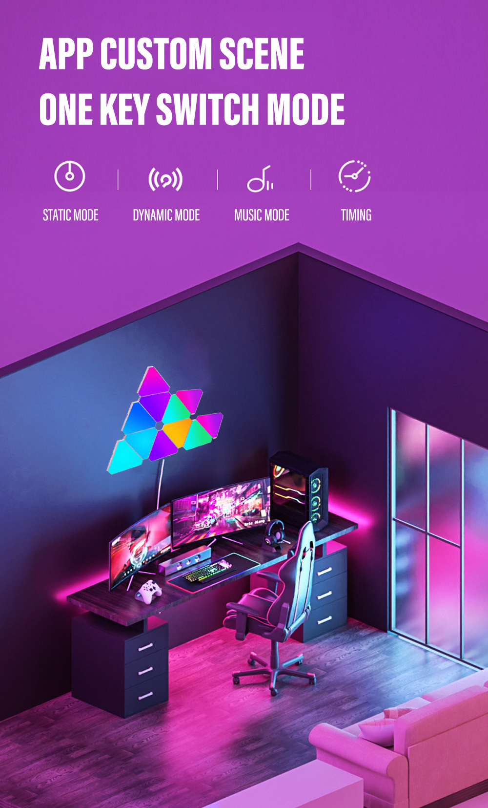 WIFI Smart LED Triangle Atmosphere Light RGB Wall Light Bluetooth APP Voice Control Music Sync Game Room TV Bedroom Decoration