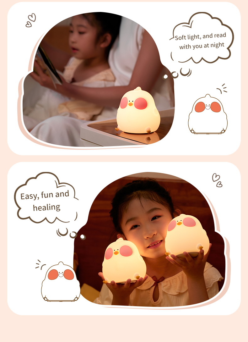 New Cartoon Chick Night Light Cute Baby Children's Nightlights Bedroom Kids Touch Sensor LED Silicone Lamp Gift USB Rechargeable