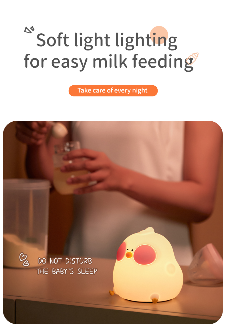 New Cartoon Chick Night Light Cute Baby Children's Nightlights Bedroom Kids Touch Sensor LED Silicone Lamp Gift USB Rechargeable
