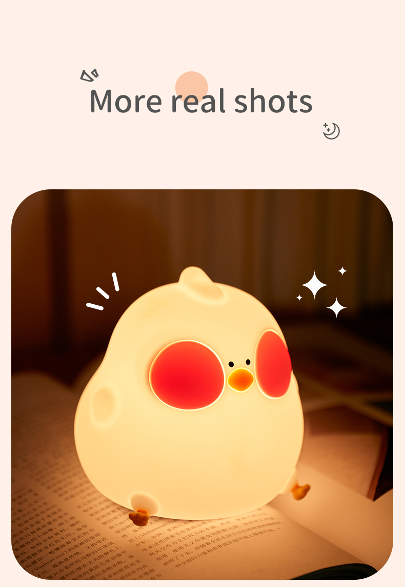 New Cartoon Chick Night Light Cute Baby Children's Nightlights Bedroom Kids Touch Sensor LED Silicone Lamp Gift USB Rechargeable