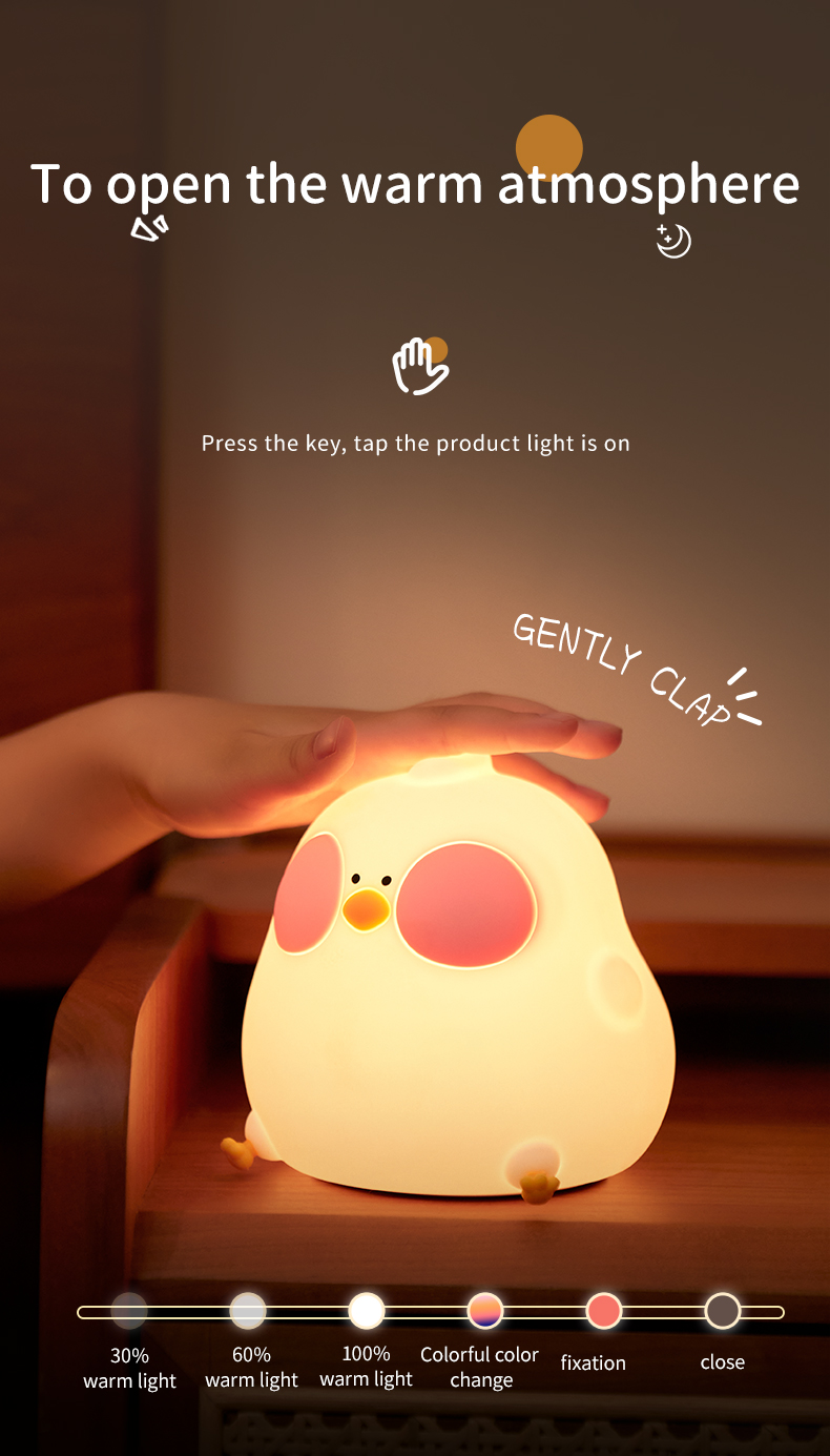 New Cartoon Chick Night Light Cute Baby Children's Nightlights Bedroom Kids Touch Sensor LED Silicone Lamp Gift USB Rechargeable