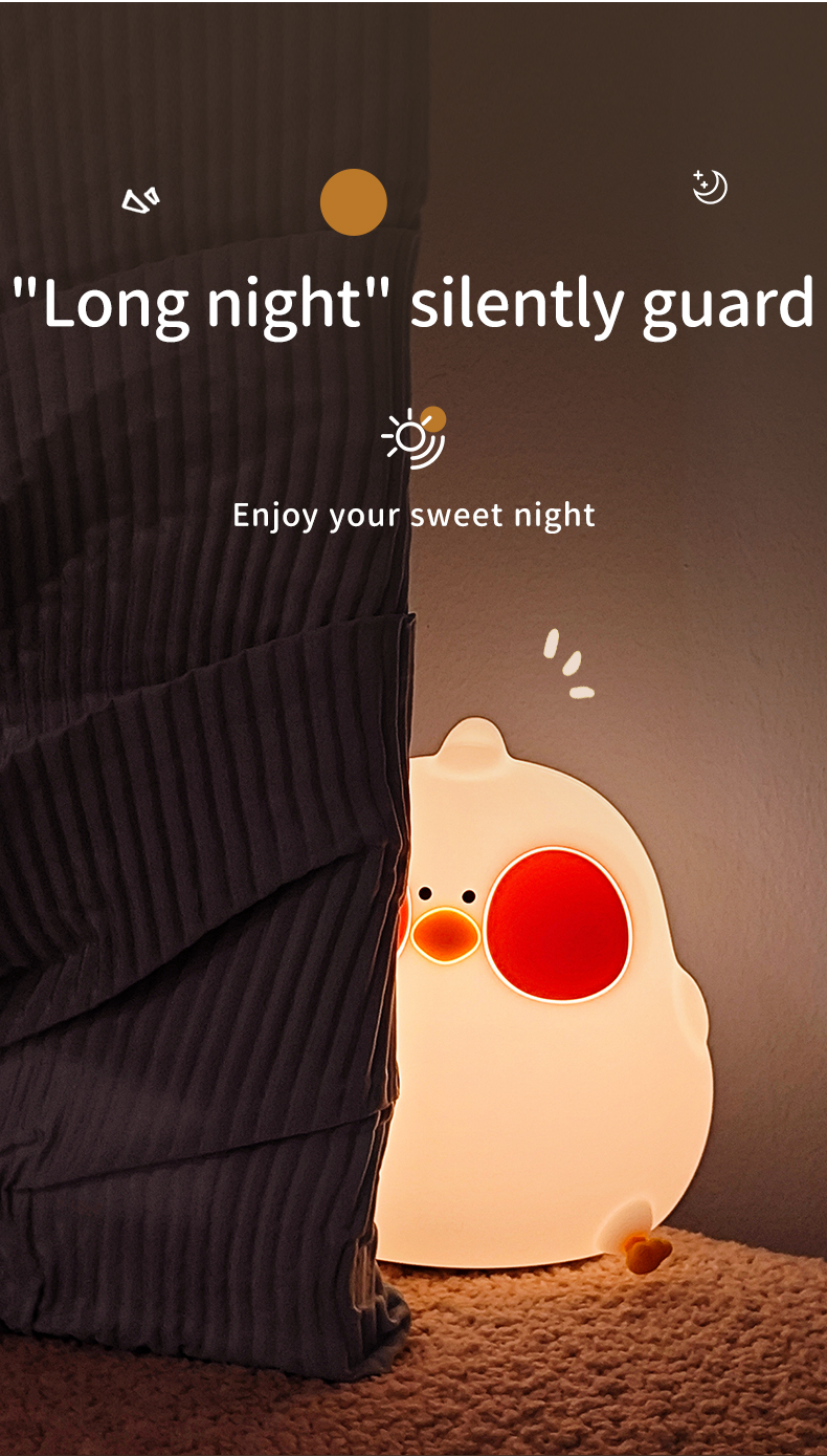 New Cartoon Chick Night Light Cute Baby Children's Nightlights Bedroom Kids Touch Sensor LED Silicone Lamp Gift USB Rechargeable