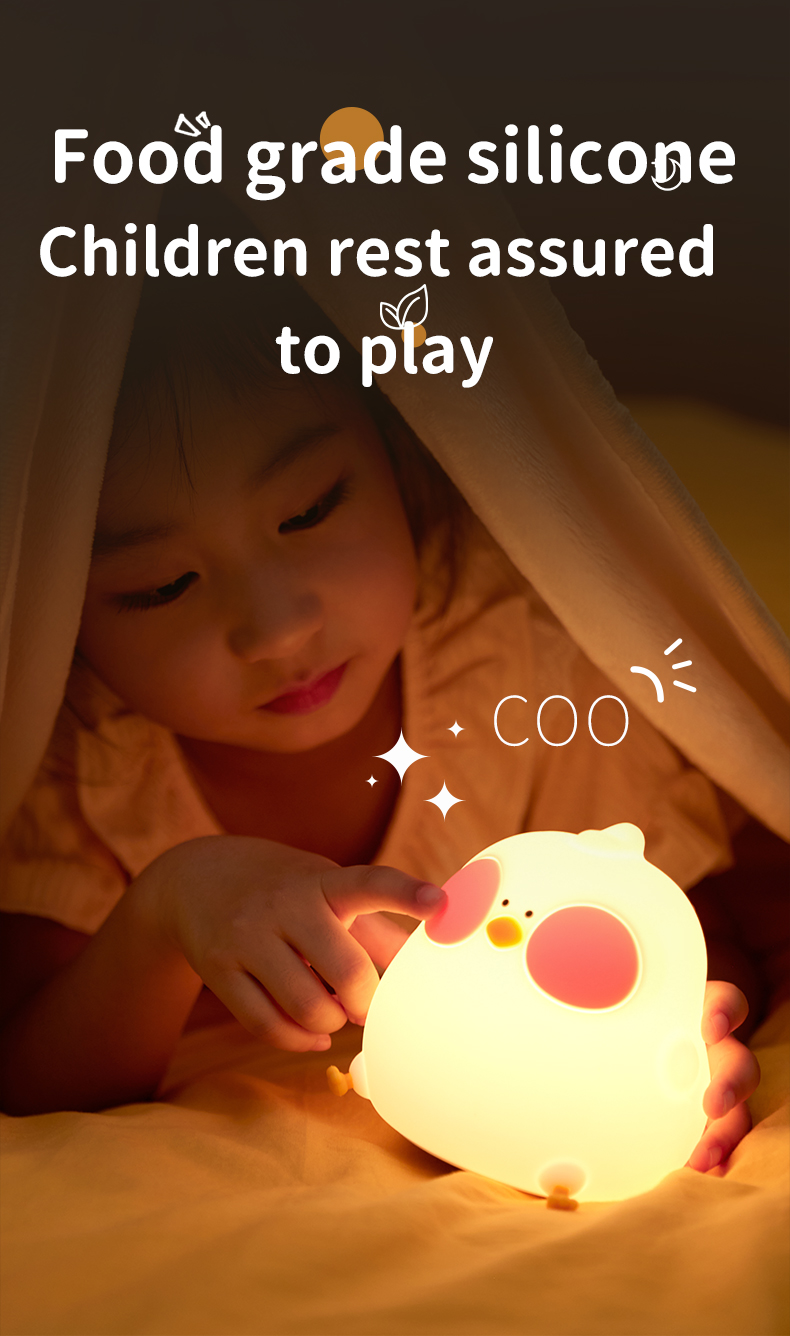 New Cartoon Chick Night Light Cute Baby Children's Nightlights Bedroom Kids Touch Sensor LED Silicone Lamp Gift USB Rechargeable