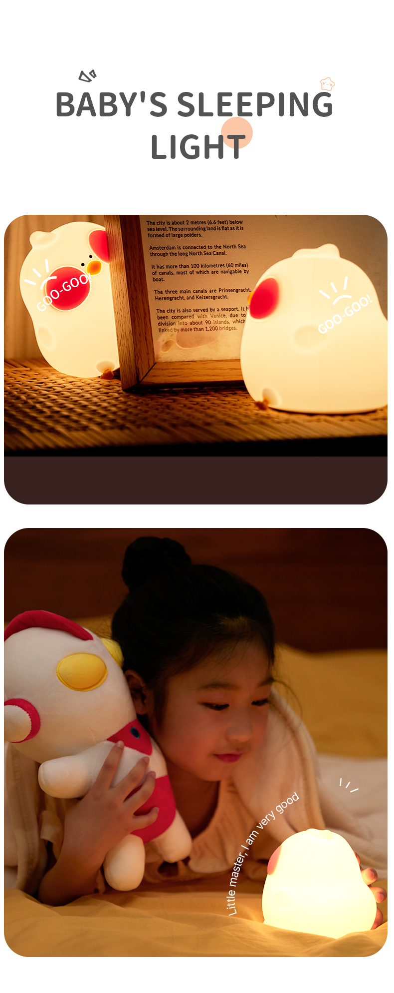 New Cartoon Chick Night Light Cute Baby Children's Nightlights Bedroom Kids Touch Sensor LED Silicone Lamp Gift USB Rechargeable