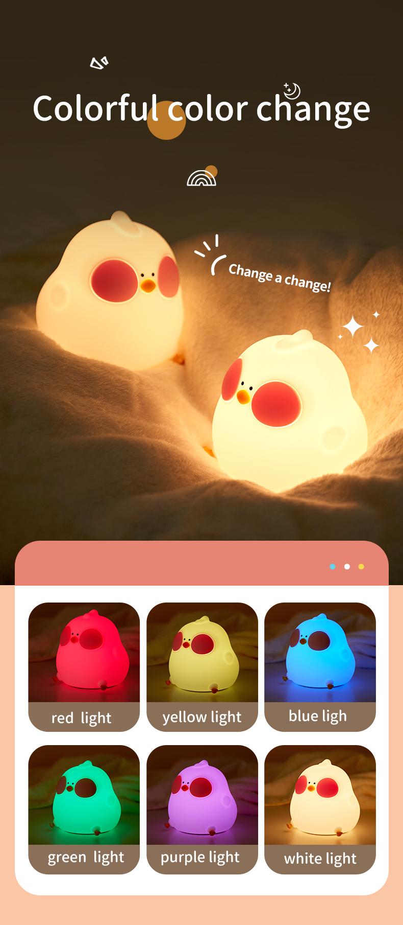 New Cartoon Chick Night Light Cute Baby Children's Nightlights Bedroom Kids Touch Sensor LED Silicone Lamp Gift USB Rechargeable