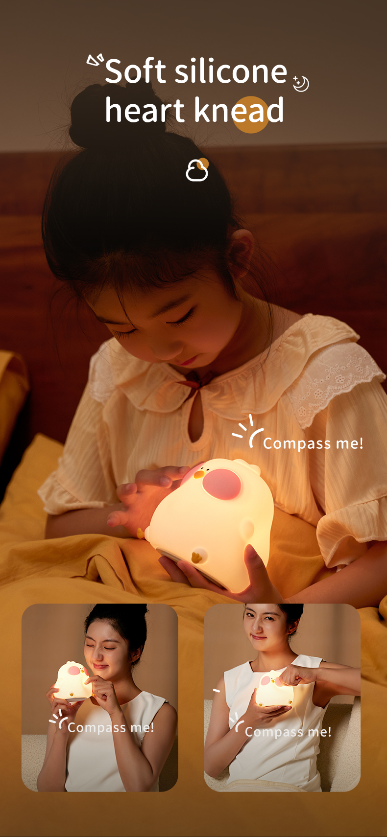 New Cartoon Chick Night Light Cute Baby Children's Nightlights Bedroom Kids Touch Sensor LED Silicone Lamp Gift USB Rechargeable