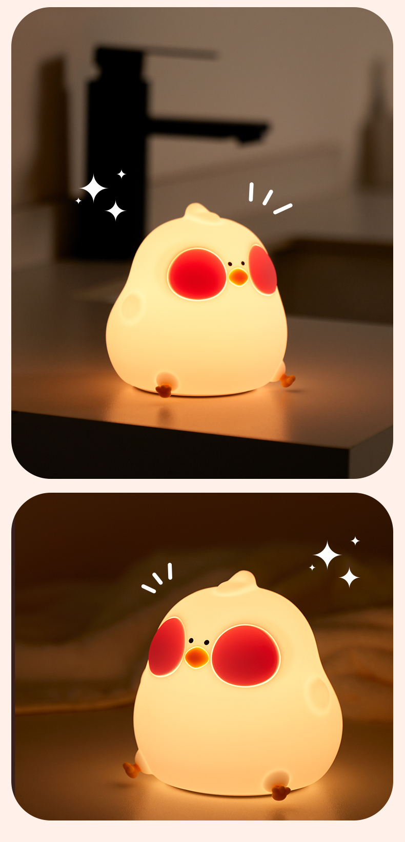 New Cartoon Chick Night Light Cute Baby Children's Nightlights Bedroom Kids Touch Sensor LED Silicone Lamp Gift USB Rechargeable
