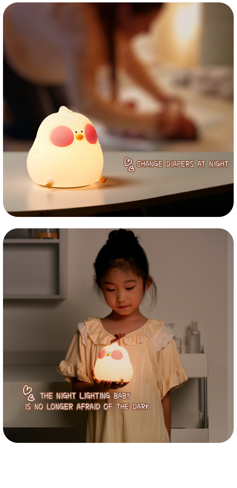 New Cartoon Chick Night Light Cute Baby Children's Nightlights Bedroom Kids Touch Sensor LED Silicone Lamp Gift USB Rechargeable
