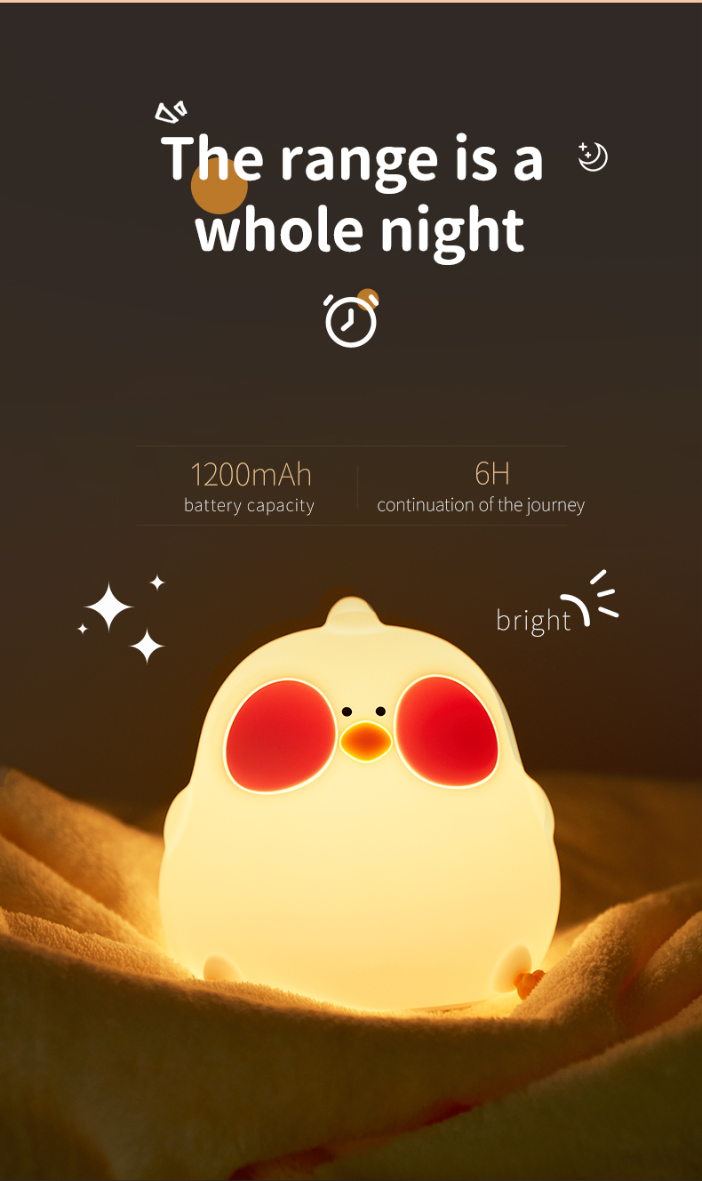 New Cartoon Chick Night Light Cute Baby Children's Nightlights Bedroom Kids Touch Sensor LED Silicone Lamp Gift USB Rechargeable