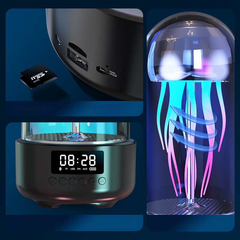Jellyfish Bluetooth Speaker Night Light Clock LCD Display Multifunction Rgb Light Stereo USB FM Radio TF Card Aux Music Playback