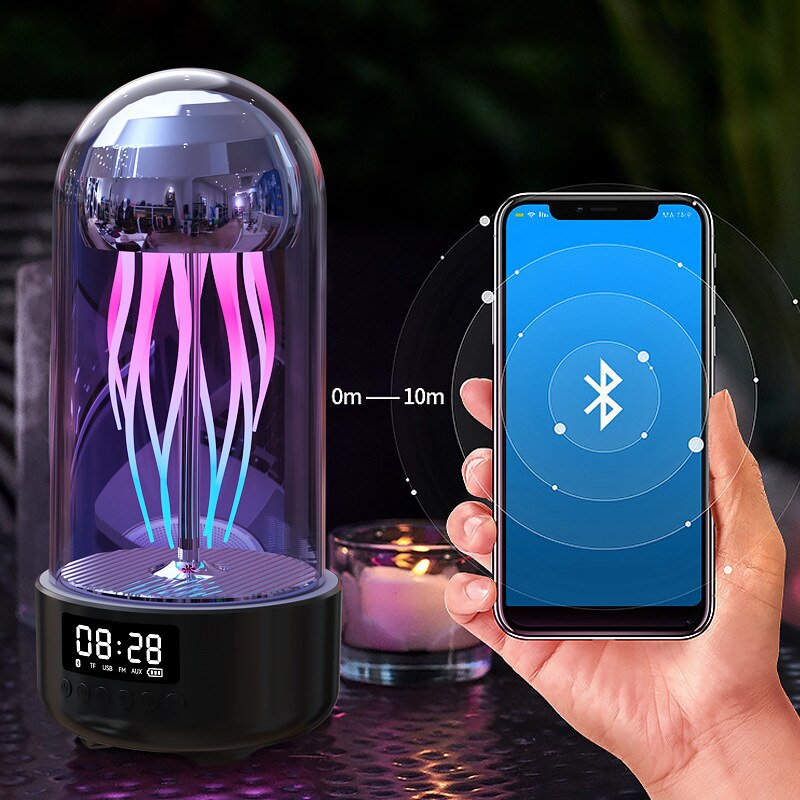 Jellyfish Bluetooth Speaker Night Light Clock LCD Display Multifunction Rgb Light Stereo USB FM Radio TF Card Aux Music Playback