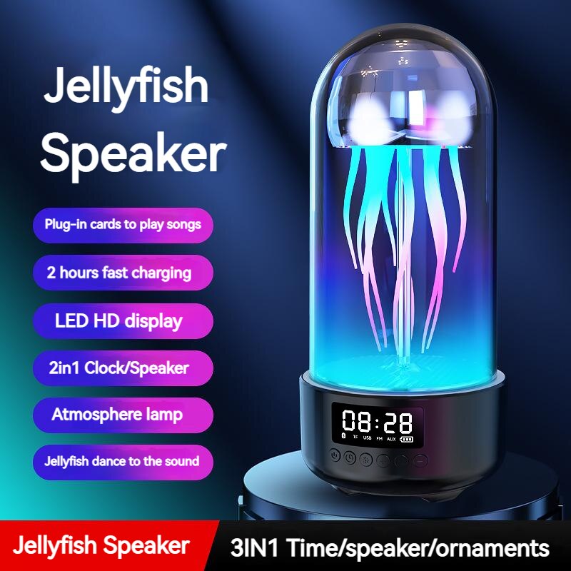 Jellyfish Bluetooth Speaker Night Light Clock LCD Display Multifunction Rgb Light Stereo USB FM Radio TF Card Aux Music Playback