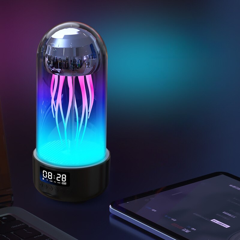 Jellyfish Bluetooth Speaker Night Light Clock LCD Display Multifunction Rgb Light Stereo USB FM Radio TF Card Aux Music Playback