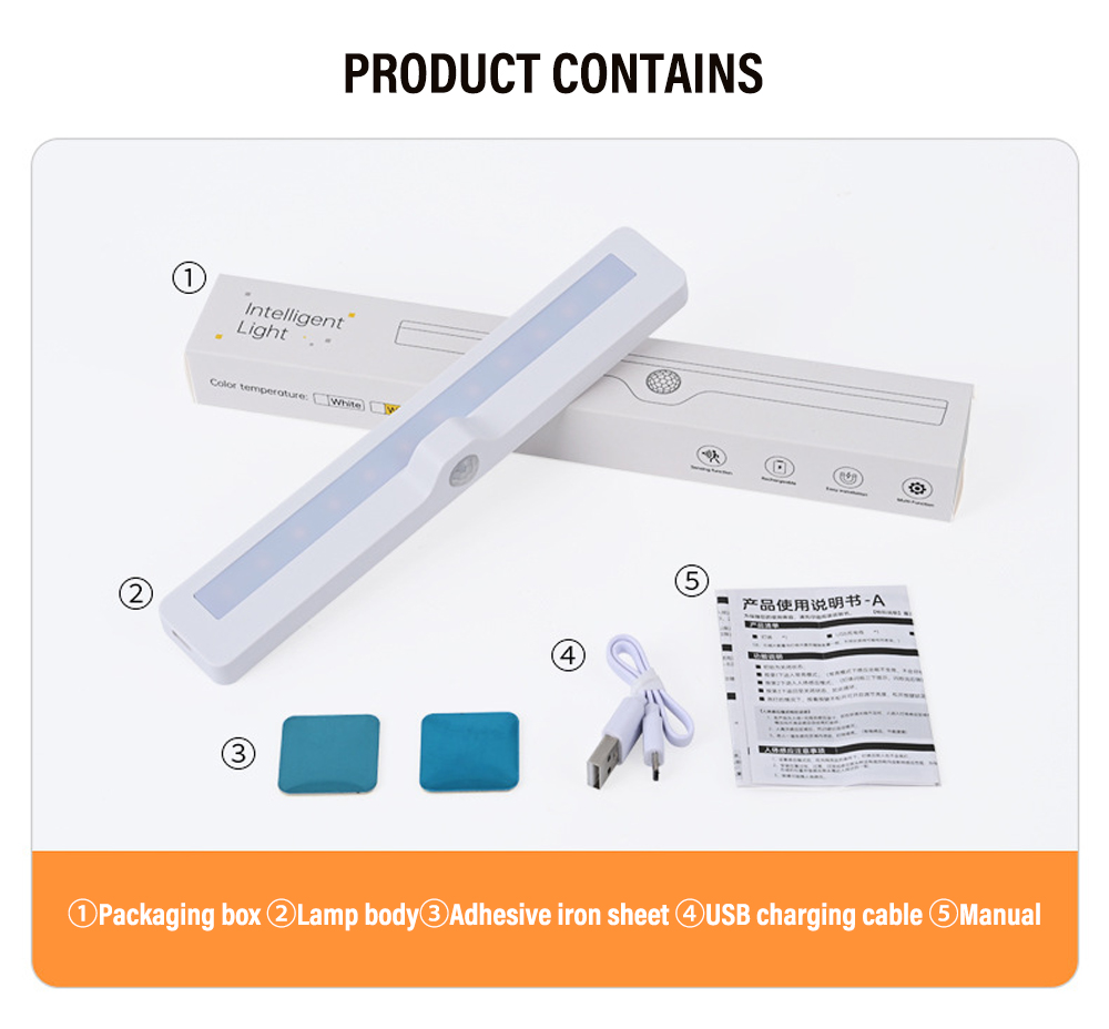 Led Human Body Induction Night Lights USB Charging Magnetic Night Light Dimmable for Bedroom Cabinet Wardrobe Drawer Lighting