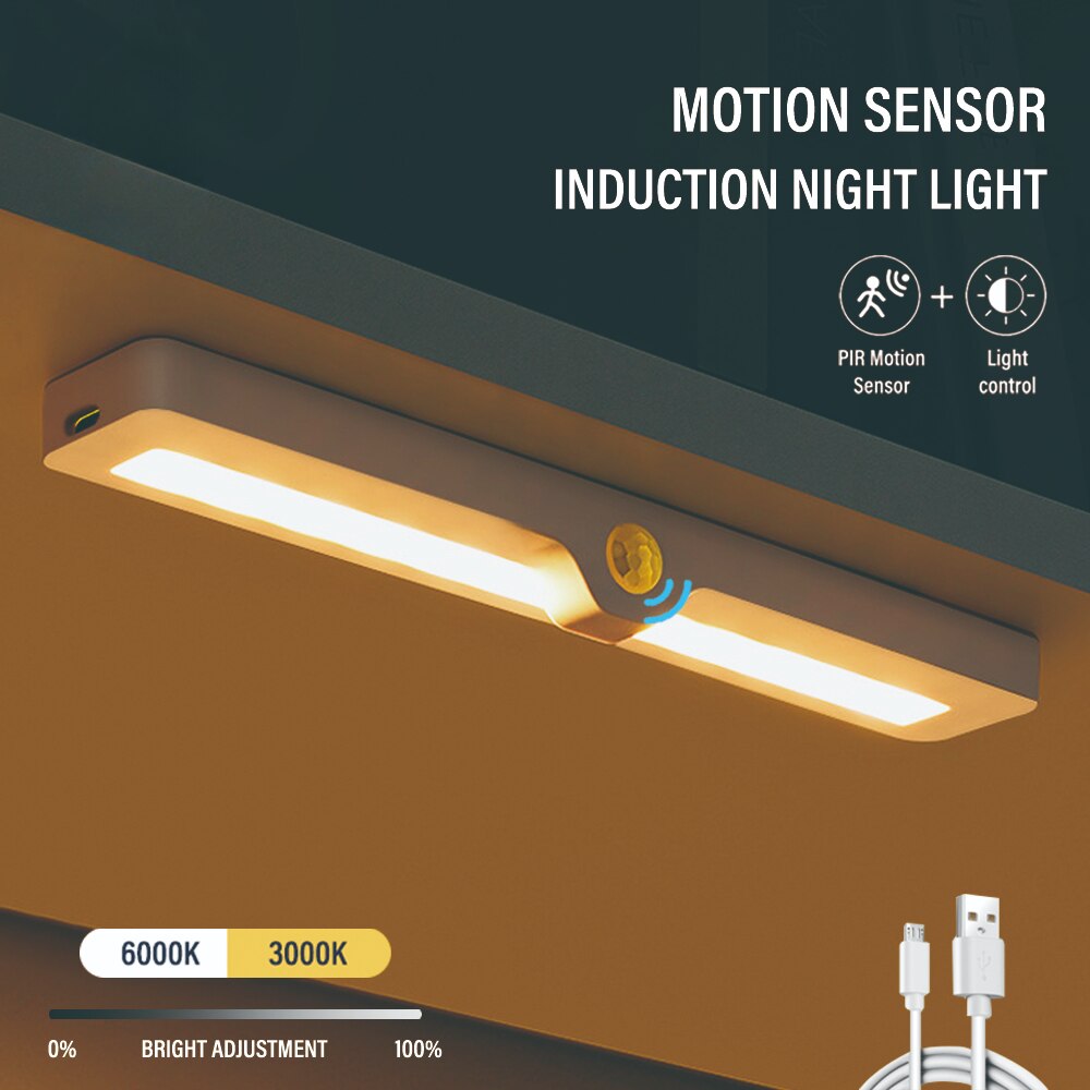 Led Human Body Induction Night Lights USB Charging Magnetic Night Light Dimmable for Bedroom Cabinet Wardrobe Drawer Lighting