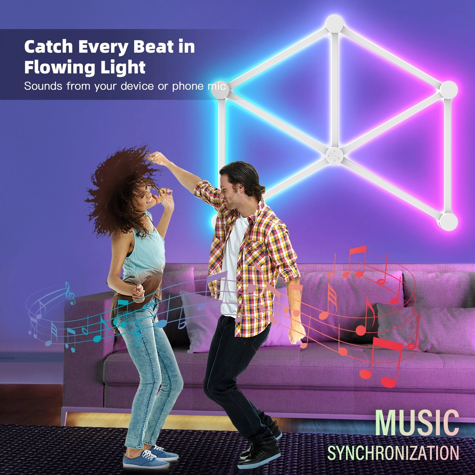 Smart WIFI RGBIC Wall Lamp APP DIY Splicing Atmosphere LED Night Light Music Rhythm TV Backlight Bedroom Game Room Decor Lights