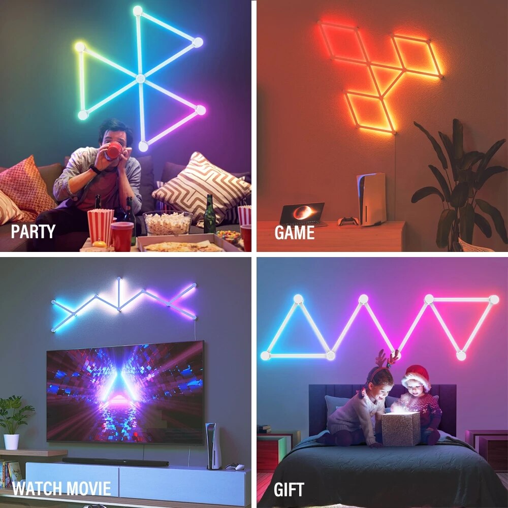 Smart WIFI RGBIC Wall Lamp APP DIY Splicing Atmosphere LED Night Light Music Rhythm TV Backlight Bedroom Game Room Decor Lights