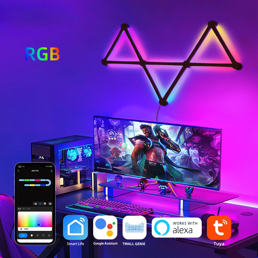Smart WIFI RGBIC Wall Lamp APP DIY Splicing Atmosphere LED Night Light Music Rhythm TV Backlight Bedroom Game Room Decor Lights