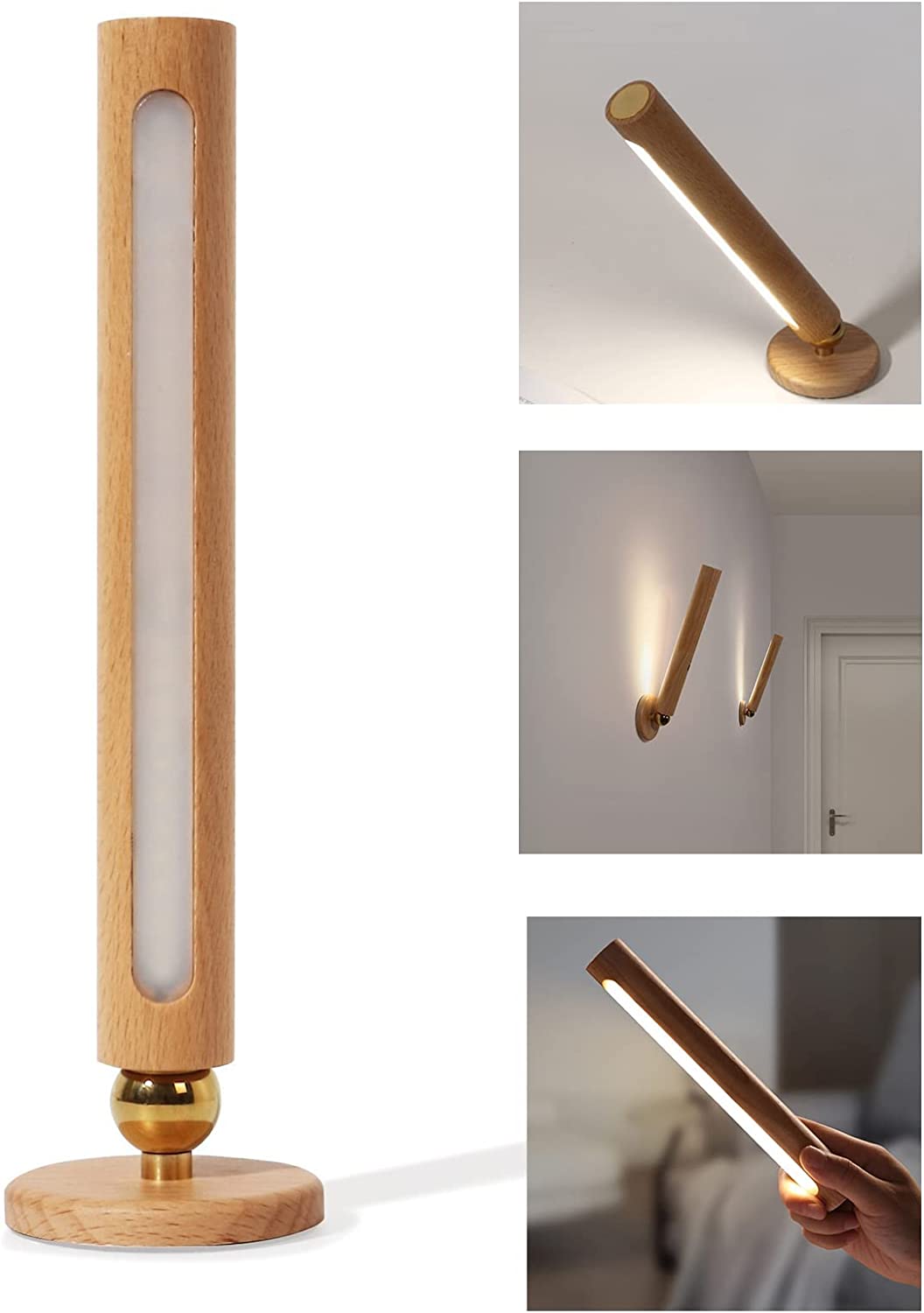 LED USB Night Light Wood Wireless Magnetic Stair Light Corridor Light Wall Lamp Light Home Bedroom Table Lamp Bedside Lighting