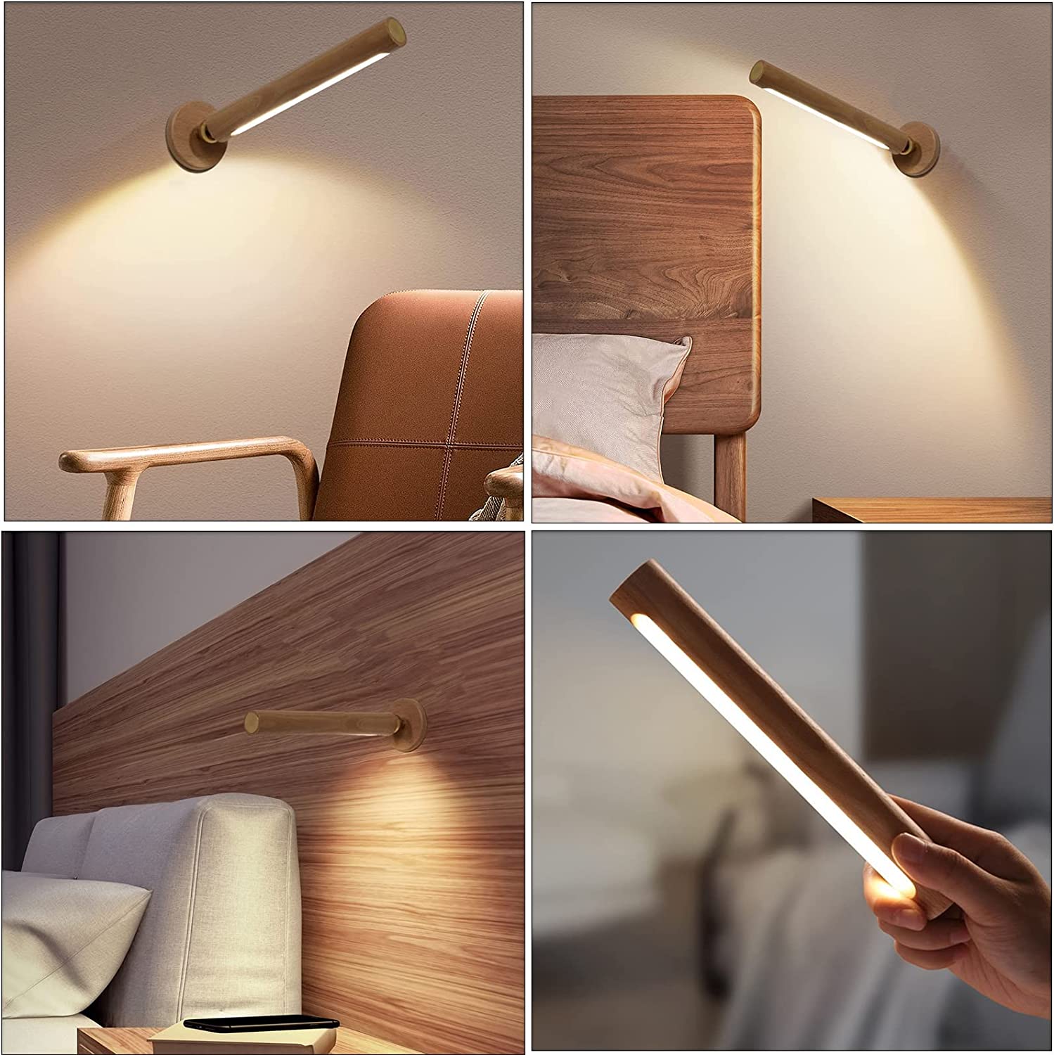 LED USB Night Light Wood Wireless Magnetic Stair Light Corridor Light Wall Lamp Light Home Bedroom Table Lamp Bedside Lighting