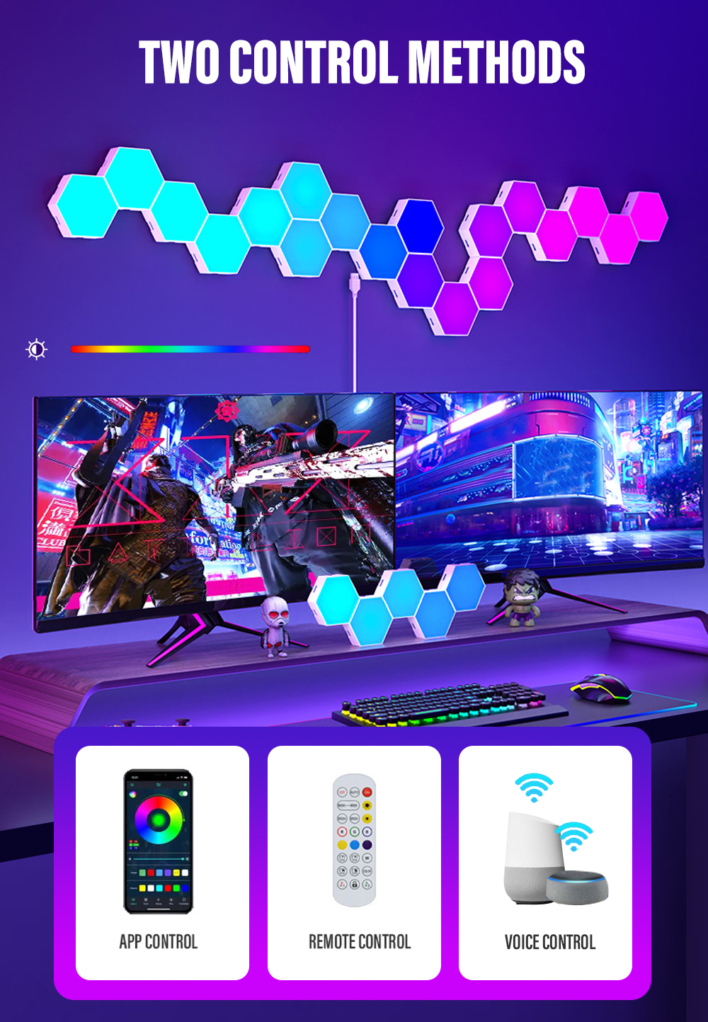RGB LED Hexagon Light Indoor Wall Light Bluetooth APP Remote Control Night Light Computer Game Room Bedroom Bedside Decoration