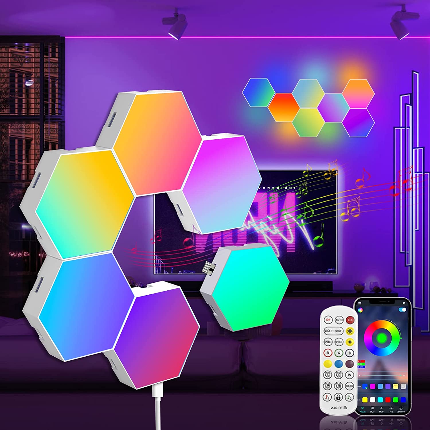 RGB LED Hexagon Light Indoor Wall Light Bluetooth APP Remote Control Night Light Computer Game Room Bedroom Bedside Decoration