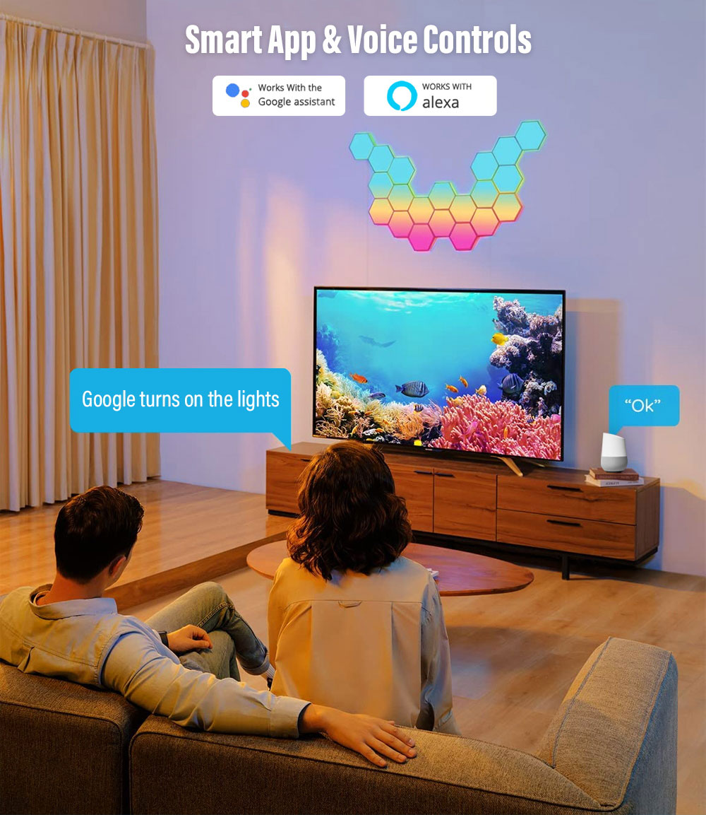 RGB LED Hexagon Light Indoor Wall Light Bluetooth APP Remote Control Night Light Computer Game Room Bedroom Bedside Decoration