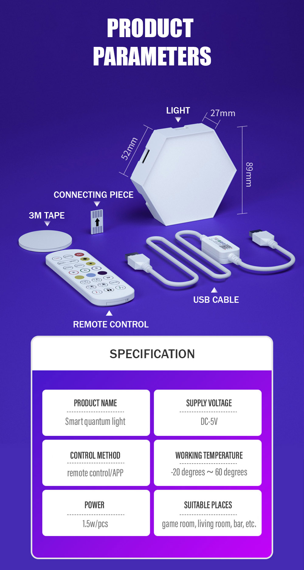 RGB LED Hexagon Light Indoor Wall Light Bluetooth APP Remote Control Night Light Computer Game Room Bedroom Bedside Decoration