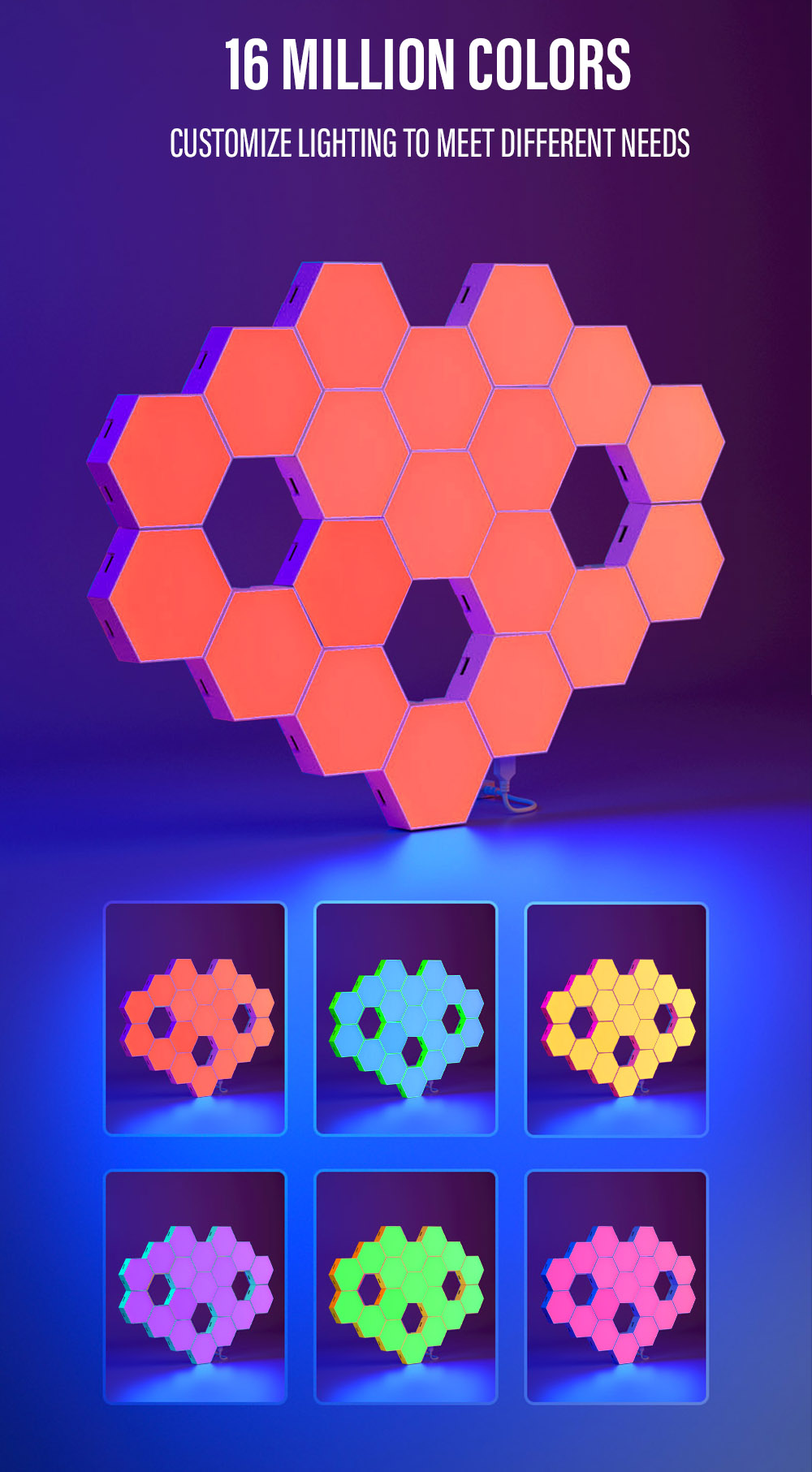 RGB LED Hexagon Light Indoor Wall Light Bluetooth APP Remote Control Night Light Computer Game Room Bedroom Bedside Decoration