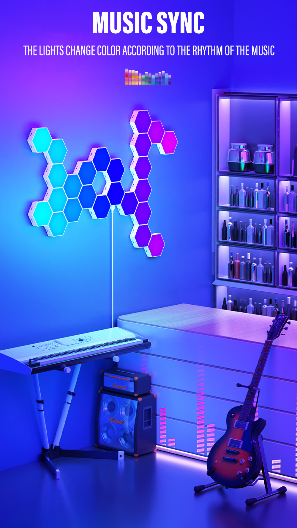 RGB LED Hexagon Light Indoor Wall Light Bluetooth APP Remote Control Night Light Computer Game Room Bedroom Bedside Decoration