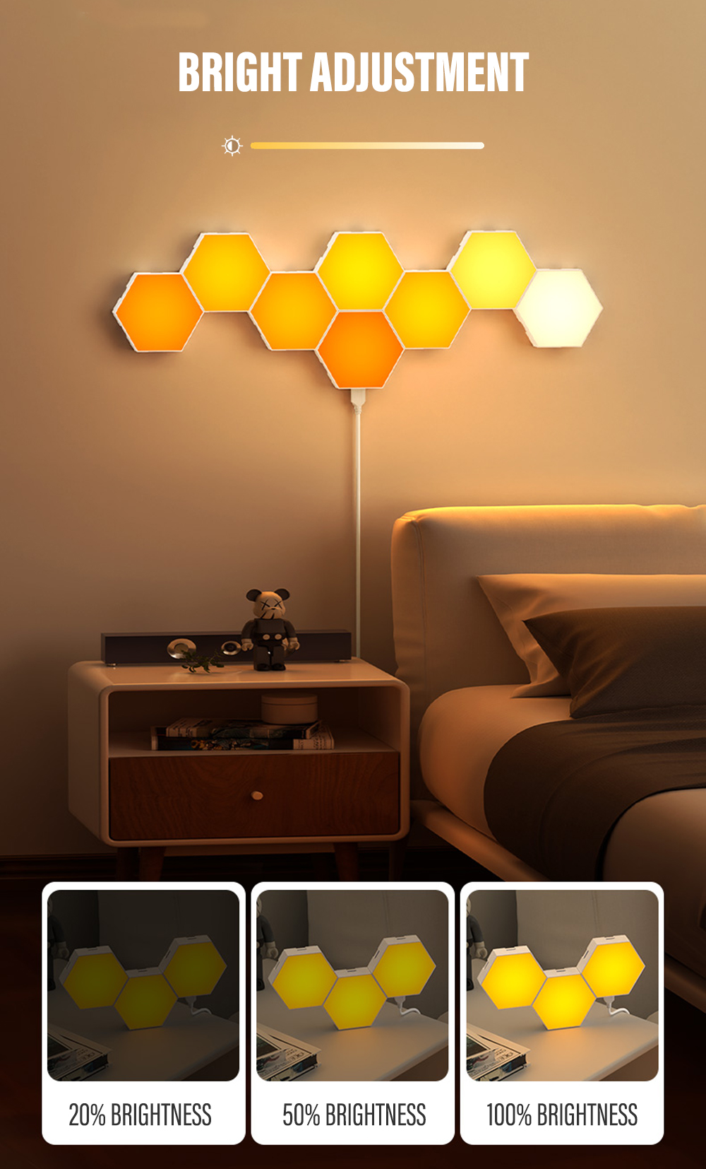 RGB LED Hexagon Light Indoor Wall Light Bluetooth APP Remote Control Night Light Computer Game Room Bedroom Bedside Decoration