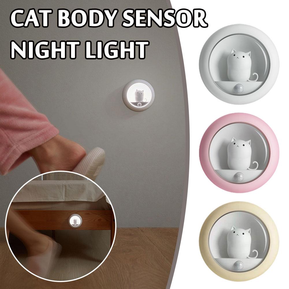 Cute Cat Motion Sensor LED Night Lights USB Rechargeable Wardrobe Cabinet Wall Lamp Bedroom Desktop Infrared Sensor Night Lamp