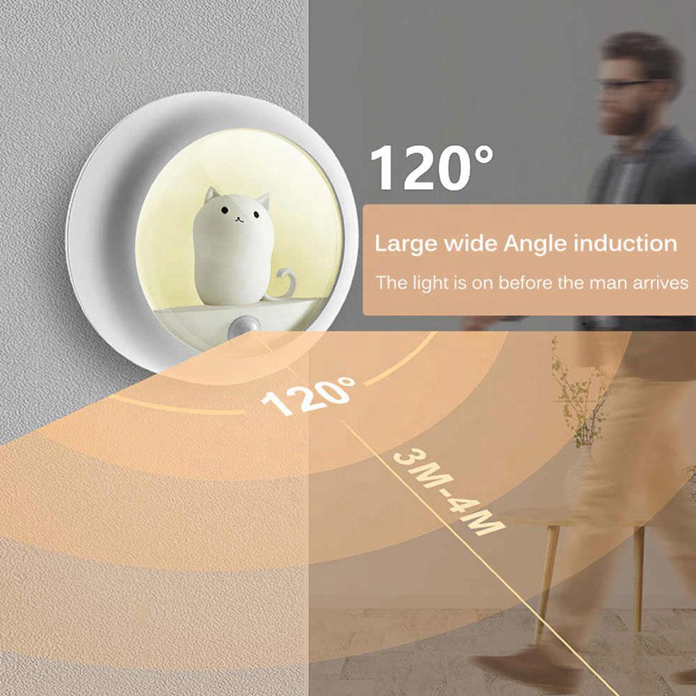 Cute Cat Motion Sensor LED Night Lights USB Rechargeable Wardrobe Cabinet Wall Lamp Bedroom Desktop Infrared Sensor Night Lamp