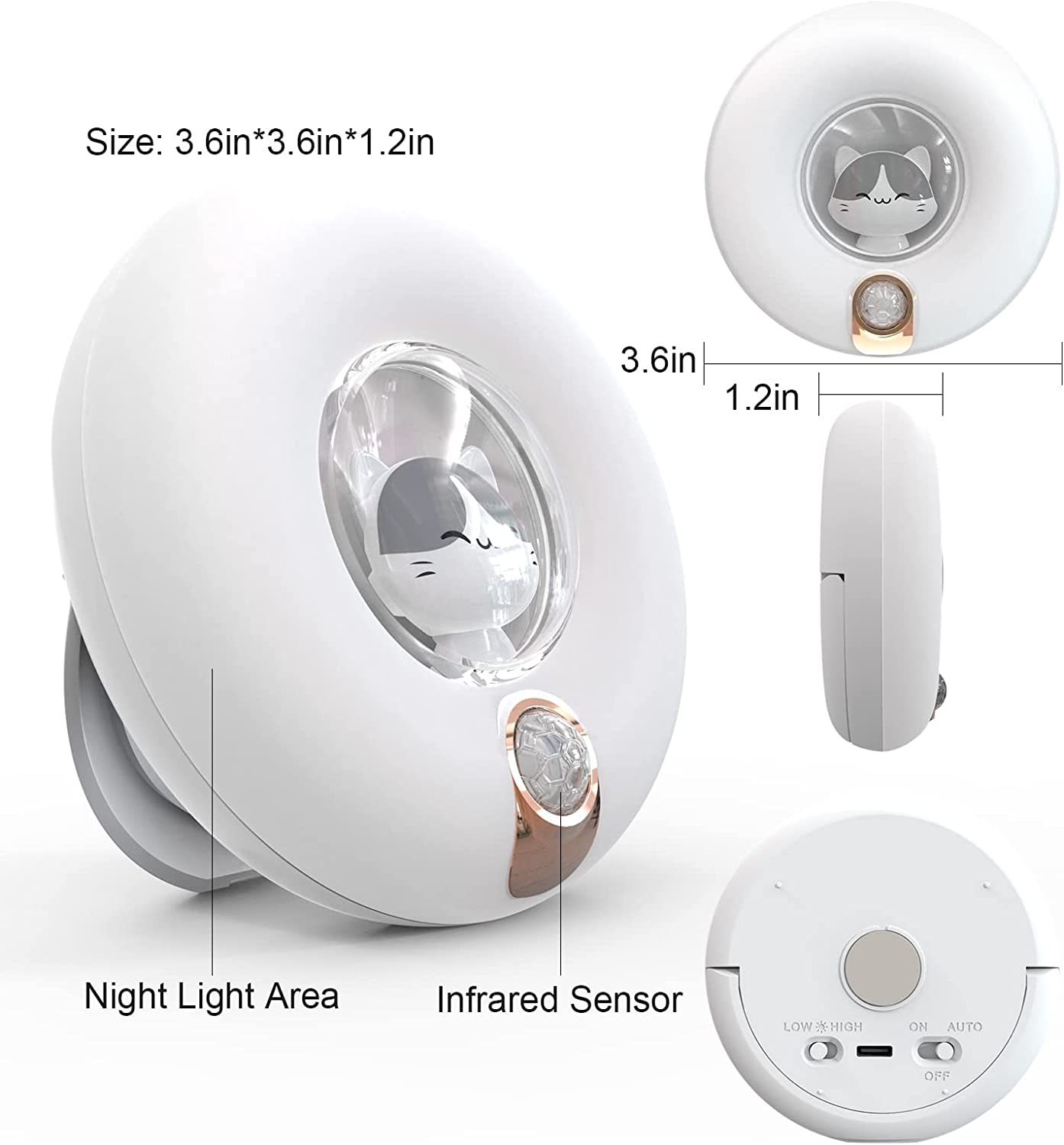 Cute Cat Motion Sensor LED Night Lights USB Rechargeable Wardrobe Cabinet Wall Lamp Bedroom Desktop Infrared Sensor Night Lamp