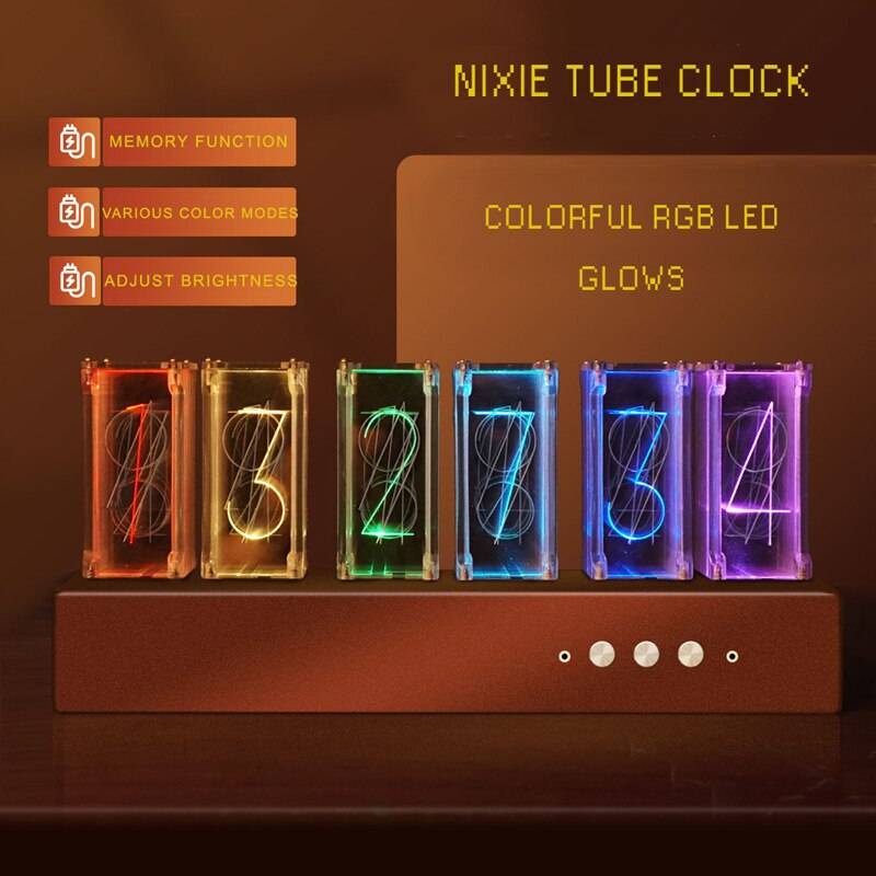 Luxury Digital RGB Nixie Tube Clock with Colorful LED Night Light Glows for Home Room Desktop Decoration for Kids Adults Gift