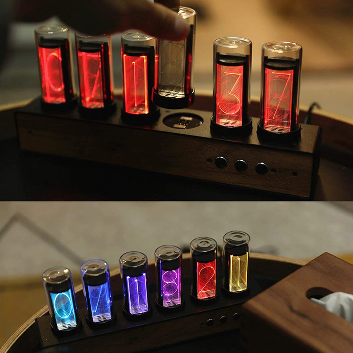 Luxury Digital RGB Nixie Tube Clock with Colorful LED Night Light Glows for Home Room Desktop Decoration for Kids Adults Gift