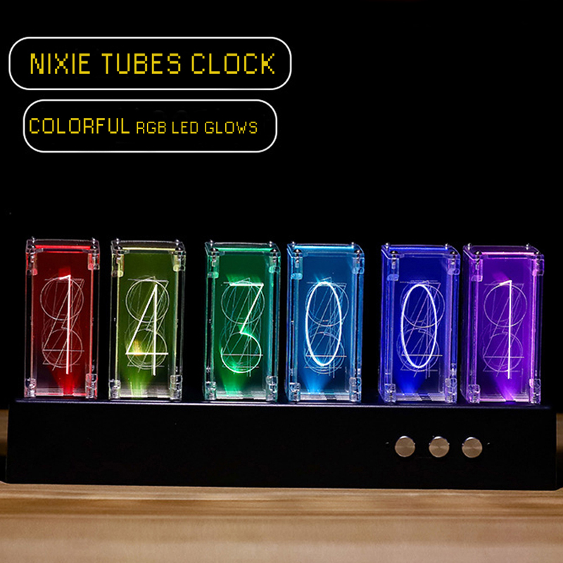 Luxury Digital RGB Nixie Tube Clock with Colorful LED Night Light Glows for Home Room Desktop Decoration for Kids Adults Gift