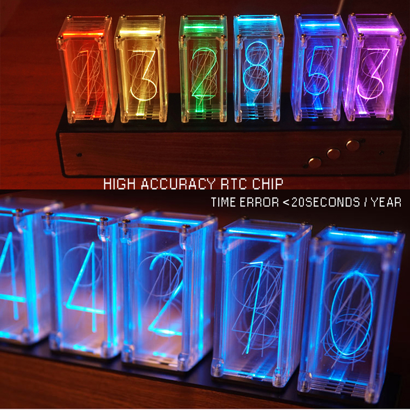 Luxury Digital RGB Nixie Tube Clock with Colorful LED Night Light Glows for Home Room Desktop Decoration for Kids Adults Gift