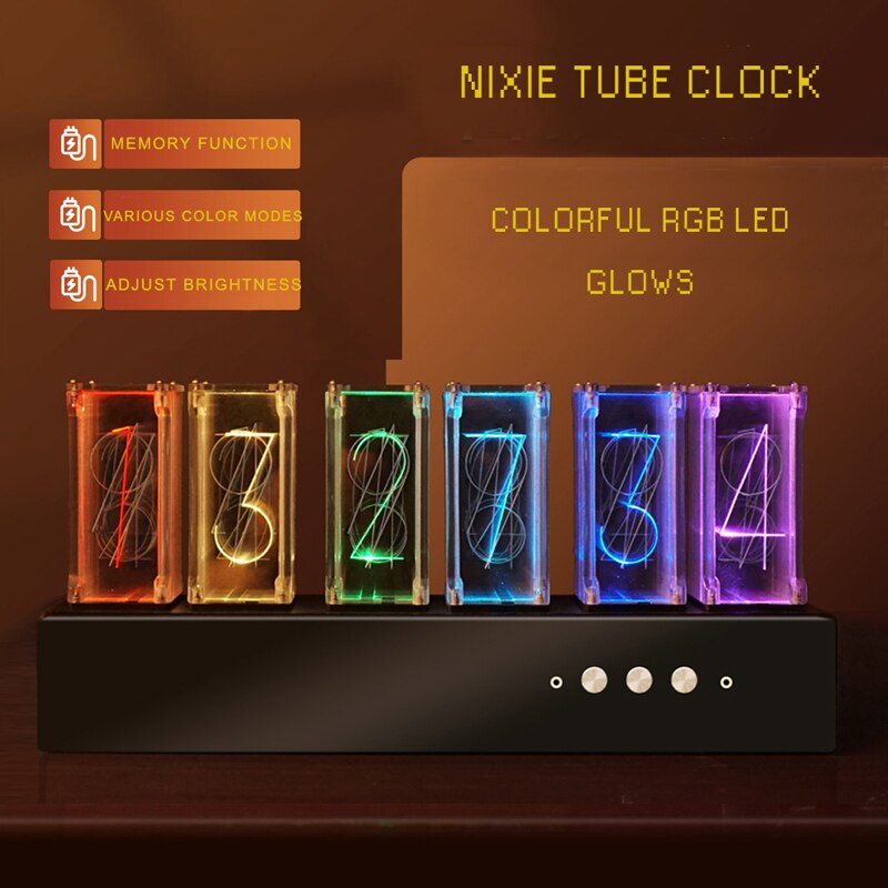 Luxury Digital RGB Nixie Tube Clock with Colorful LED Night Light Glows for Home Room Desktop Decoration for Kids Adults Gift