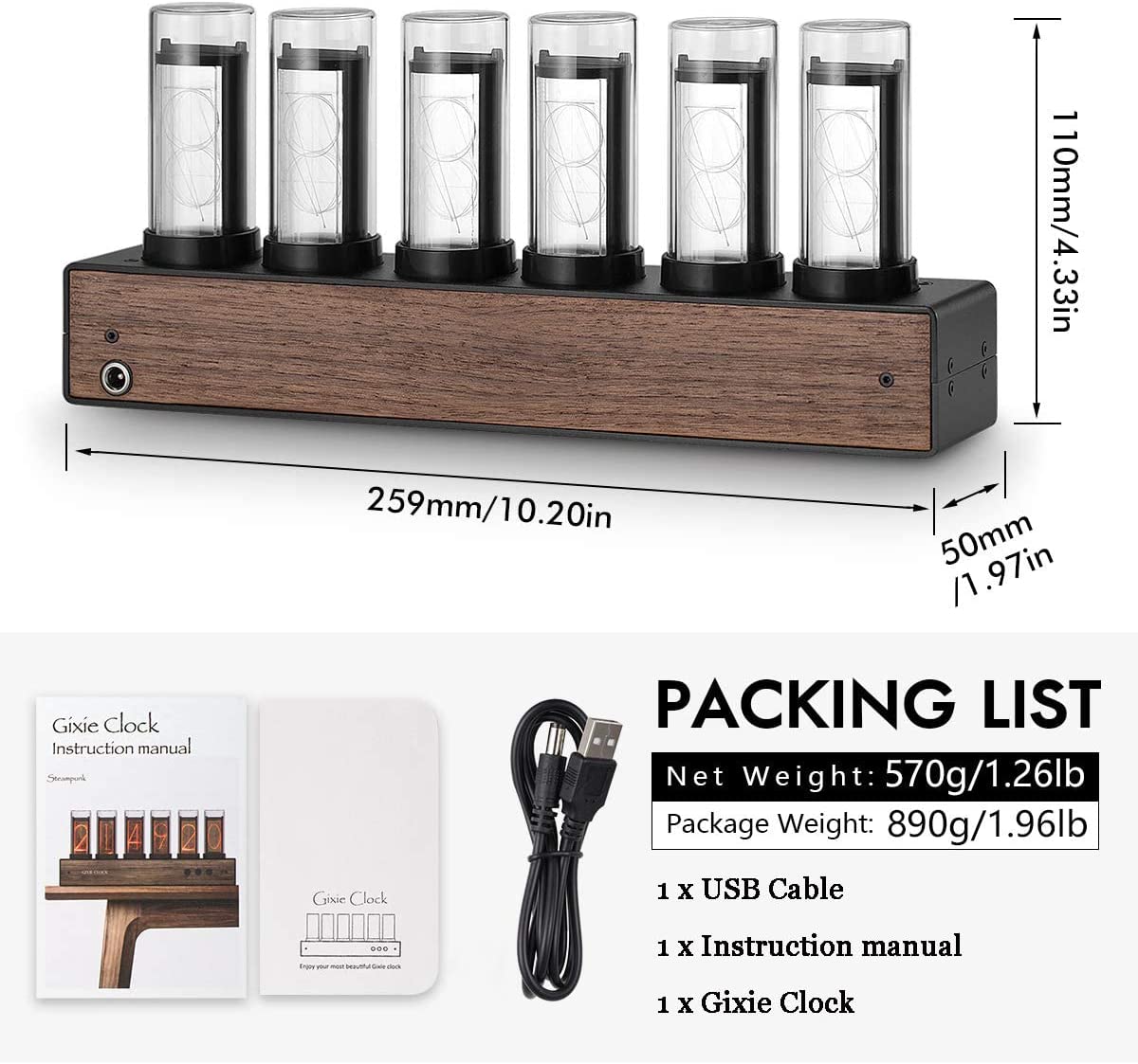 Luxury Digital RGB Nixie Tube Clock with Colorful LED Night Light Glows for Home Room Desktop Decoration for Kids Adults Gift