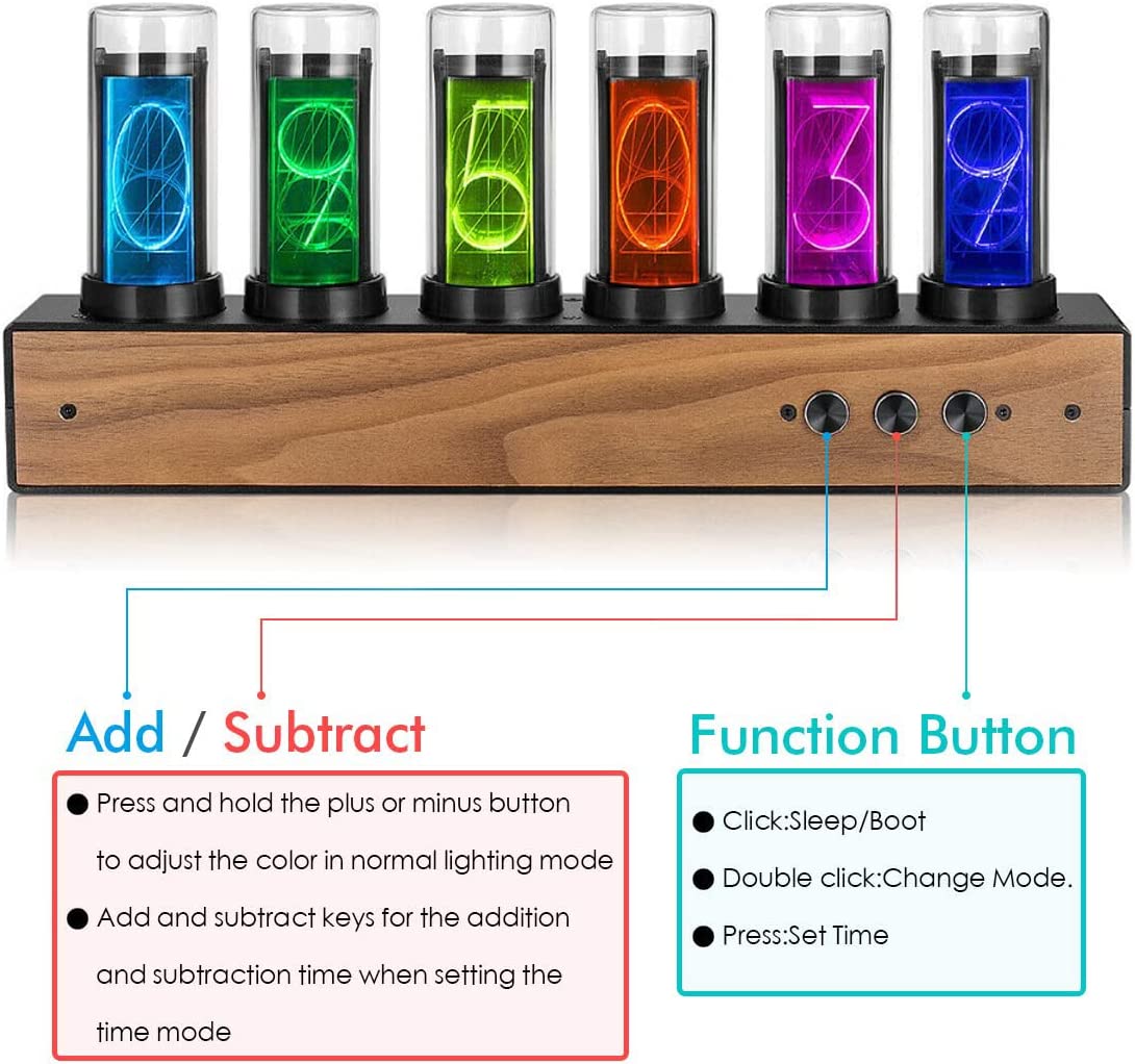 Luxury Digital RGB Nixie Tube Clock with Colorful LED Night Light Glows for Home Room Desktop Decoration for Kids Adults Gift