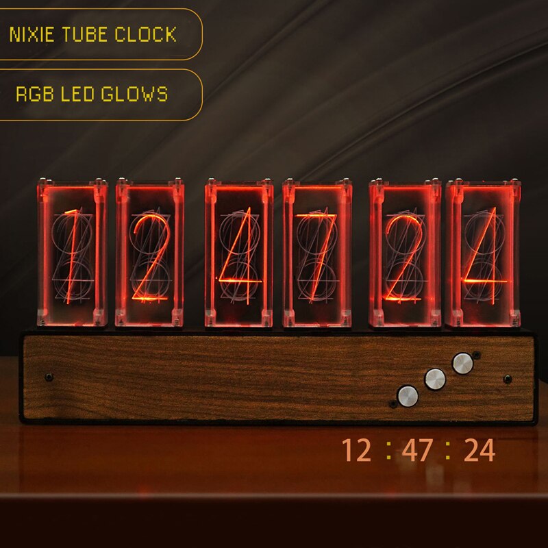 Luxury Digital RGB Nixie Tube Clock with Colorful LED Night Light Glows for Home Room Desktop Decoration for Kids Adults Gift