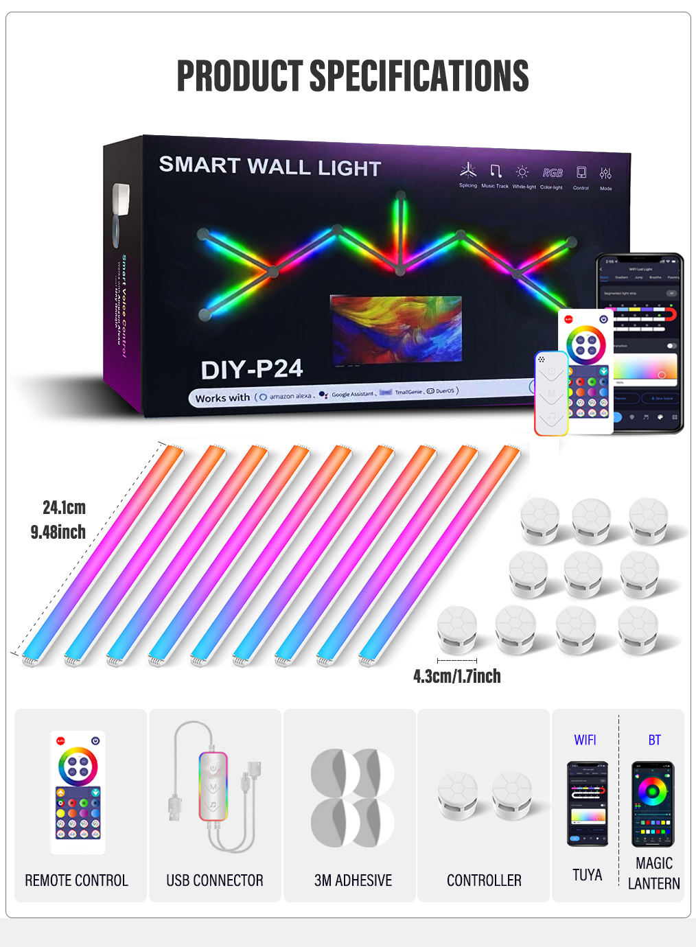 Smart WiFi RGBIC Splicing Wall Light Home Wall DIY Decorative Ambiance Night Light APP Control Dimmable for Game Room BedroomTV