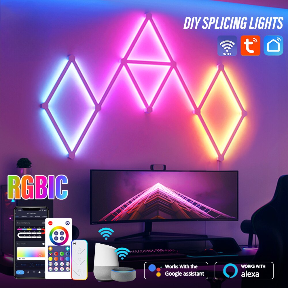 Smart WiFi RGBIC Splicing Wall Light Home Wall DIY Decorative Ambiance Night Light APP Control Dimmable for Game Room BedroomTV