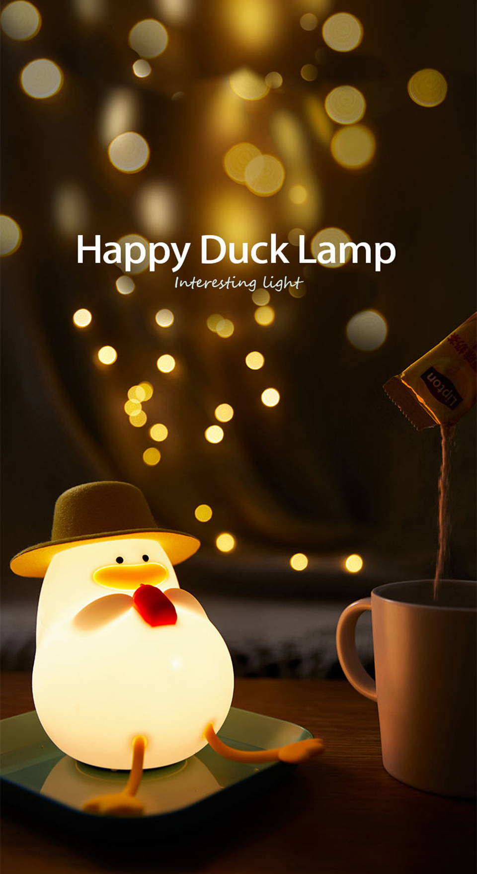 Cute Kids Happy Duck Night Light USB Rechargeable Lamp Silicone Pating Lamp Color Changing for Baby Bedside Room Home Decor Gift