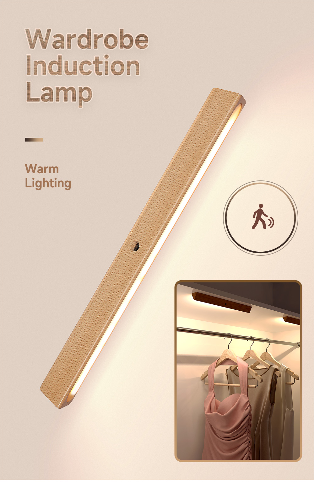 Triangular Wooden Motion Sensor Night Lights Human Induction Type-C USB Charging Wall Lamps Kitchen Wardrobe Cabinet Night Lamp