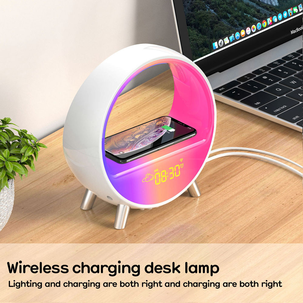 WIFI Smart Wake Up Light with 15W Wireless Charging Sunrise Alarm Clock White Noise Sleep Ambient Table Lamp RGB Work with Alexa