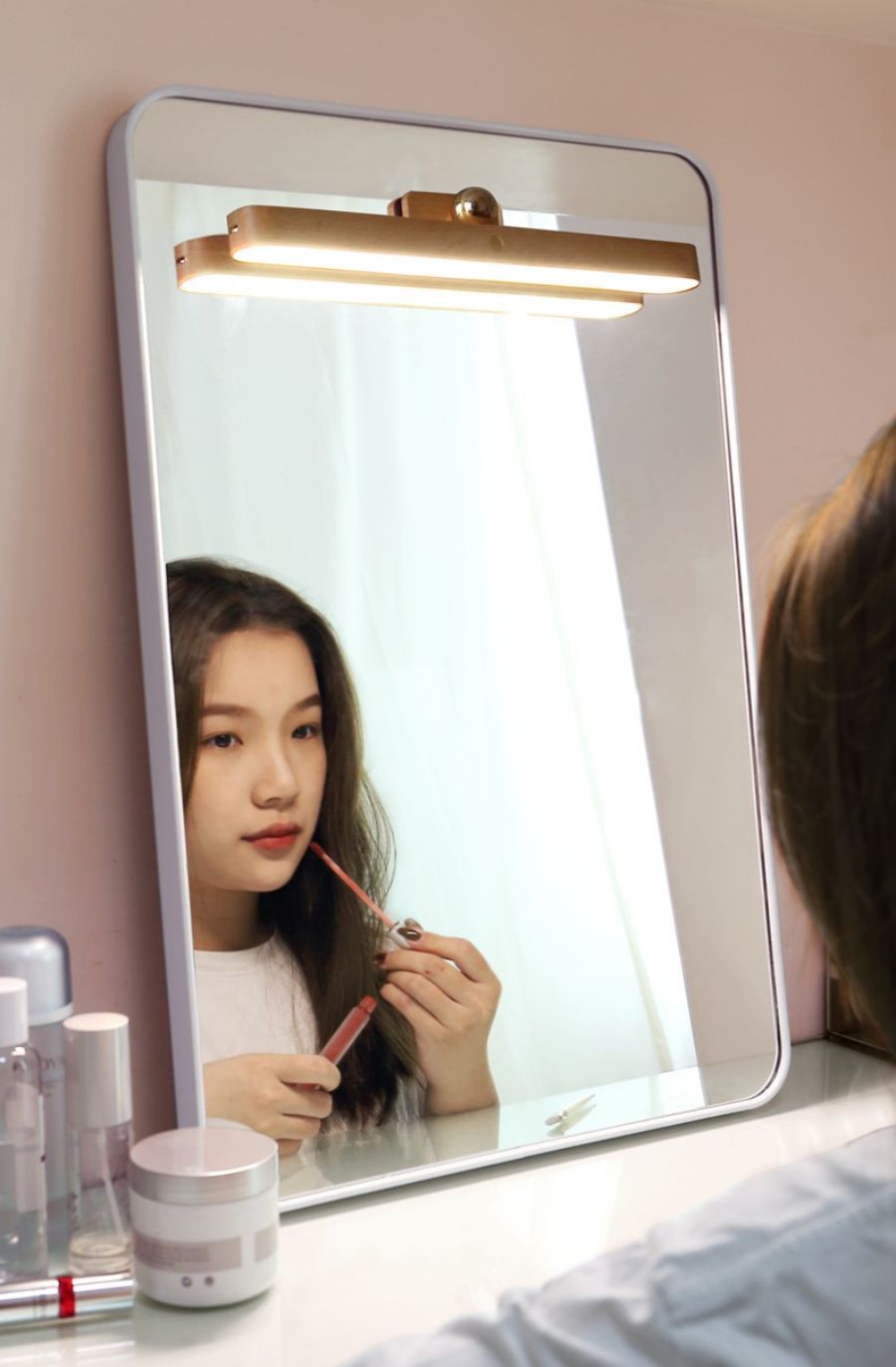 Magnetic Wooden LED Vanity Light 360&deg; Rotatable Mirror Light USB Charging Night Light Touch Wall Light Bedroom Bedside Lamp Home